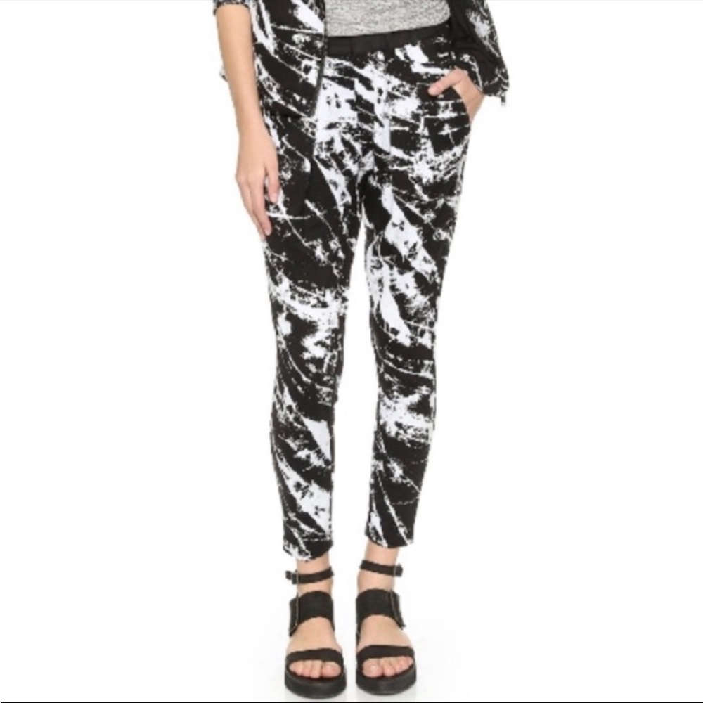 Helmut Lang Abstract Marble Jogger Pants in black + white size small
